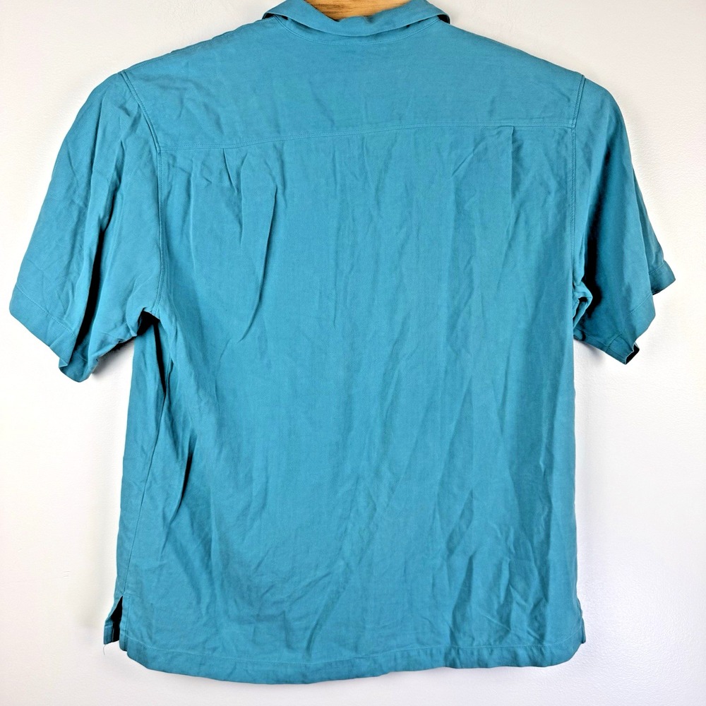 Tommy Bahama Men's Large Sea Blue‎ 100% Silk Short Sleeve Camp Shirt Button Up - Picture 4 of 5